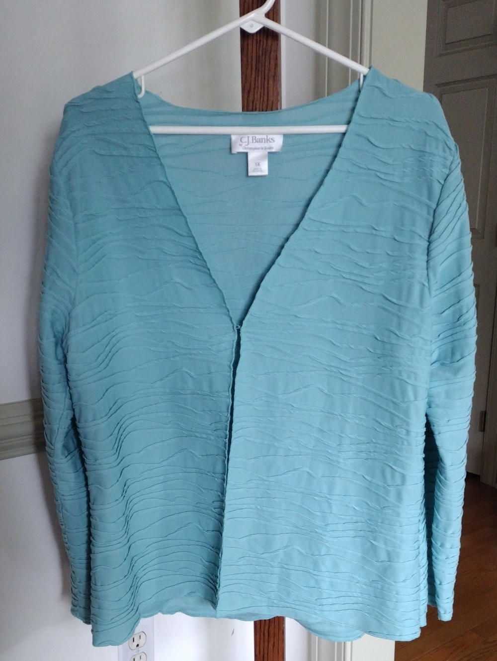CJ Banks Light Aqua Ribbed Open Cardigan